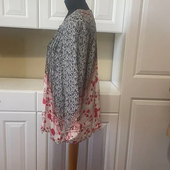 Kyla Seo Anthropologie Womens Colorful Oversized Tunic Boho Pintuck Blouse S - Picture 2 of 12